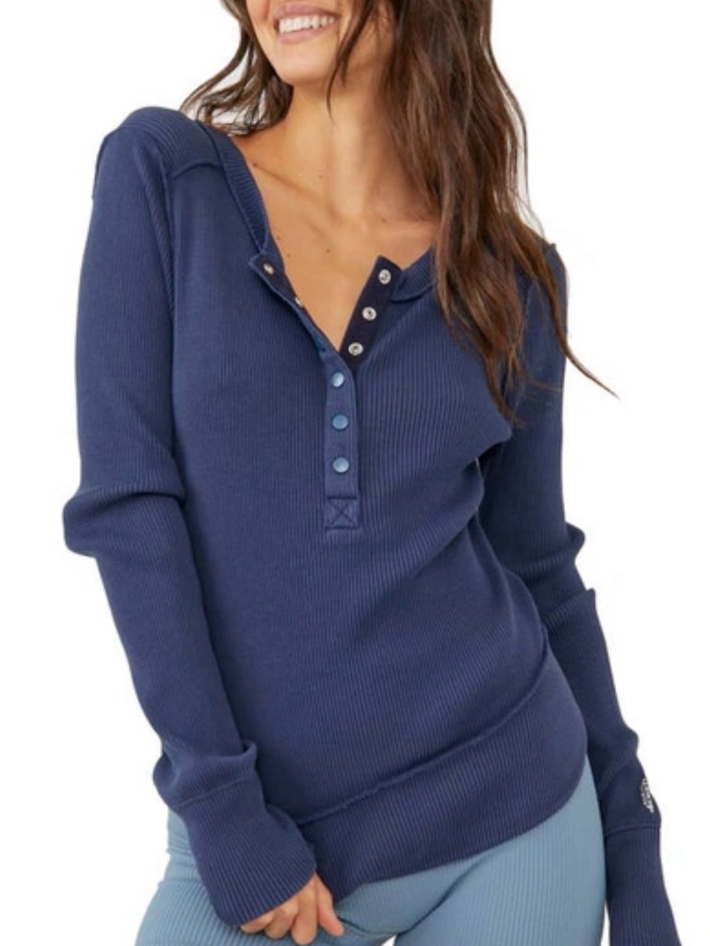 Free People FP Movement Rally Layering Henley Size Medium in French Navy